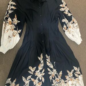 Anthropologie Black Floral Long Sleeve Button-Front Dress